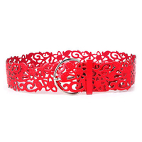 Women Lady Girl Wide Hollow Buckle Waist Belt Stretch Tie Belt Waistband