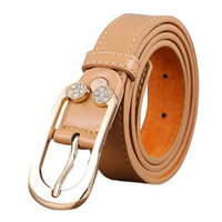 Women Leather Belt Diamond Decorative Thin Skinny Waistband