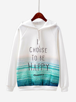 Women Letter Printed Long Sleeve Cotton Hooded Sweatshirt