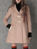 Women Long Sleeve Plate Buckle Pure Color Woolen Coats