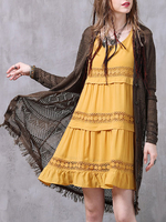 Women Long Sleeve Tassels Hollow Knitted Cardigans