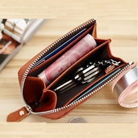 Women Men Genuine Leather Short Wallet Zipper Coin Bags Card Holder Key Bags