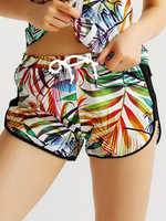 Women Multi Color Leaves Printed Sport Shorts