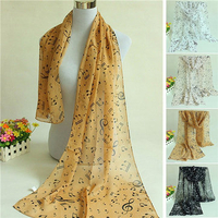 Women Musical Note Printed Chiffon Long Scarf Shawl Wrap