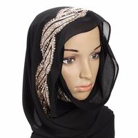 Women Muslim Sequin Lace Shawls Islamic Hijab Long Scarf Headwear