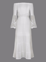 Women Off-shoulder Lace Stitching Long Horn Sleeve Maxi Dress