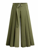 Women OL Elastic High Waist Pure Color Wide Leg Pants