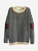 Women Patchwork Long Sleeve Fleece Inside Stripe Cotton Sweatshirt