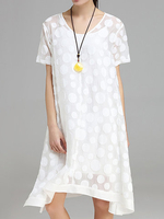 Women Polka Dots Jacquard O-Neck Short Sleeve Two-Piece Dresses