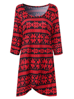 Women Printed 3/4 Sleeve Irregular Hem O-Neck Mini Dresses