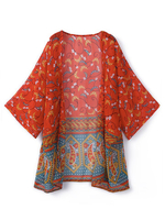Women Printed 3/4 Sleeve Kimono Beach Cover Up Kimono