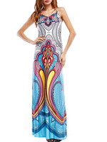 Women Printed Backless Halter Slim Long Maxi Dresses