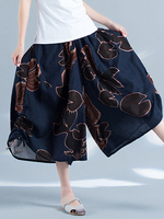 Women Printed Elastic Waist Vintage Wide Leg Pants