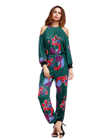 Women Printed Long Sleeve Halter Hollow Out Jumpsuits
