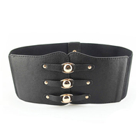Women PU Elastic Band Rivets Wide Waistband Belt Coat Dress Decorating Waistband