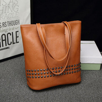 Women PU Leather Rivet Handbag Vintage Casual Shoulder Bags
