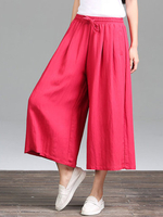 Women Pure Color Elastic Waist Casual Wide Leg Pants
