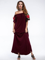 Women Rose Embroidered Off Shoulder Long Maxi Dresses