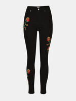 Women Rose Embroidered Ripped Pencil Stretch Skinny Jeans