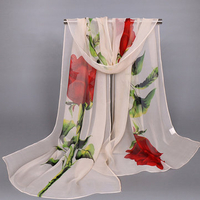 Women Rose Floral Printed Chiffon Scarves Flower Voile Shawls