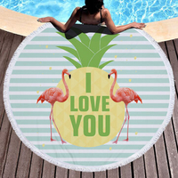 Women Round Flamingo Print Beach Towel Seaside Vocation Sunbath Soft Yoga Mat With Tassels