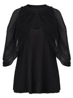 Women Ruffles Half Sleeve Hollow Out Chiffon Layered T-Shirt