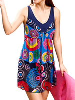 Women Sexy Colorful Printing One Piece Swimwear Wireless Breathable Dress Swimsuit