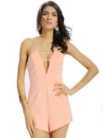 Women Sexy Deep V Hollow Sleeveless Solid Color Jumpsuit