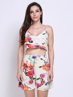 Women Sexy Floral Print V Neck Camisole High Waist Suit