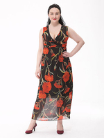Women Sexy Flower Printed Bohemian Party Chiffon Maxi Dress