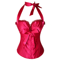 Women Sexy Halter Lace Up Bustier Waist Training Side Zip Corset Overbust Corsets
