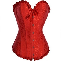 Women Sexy Jacquard Lace Up Corset Waist Training Satin Overbust Bustier