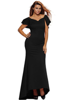 Women Sexy Solid Color Short Sleeve V neck Package Hip Fishtail Dress