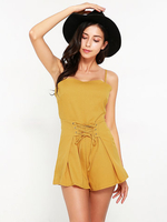 Women Sexy Spaghetti Strap Bow Blackless Mini Jumpsuits