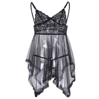 Women Sexy Spaghetti Strap Sleepwear Perspective Lace Mesh Bowknot Nightdress
