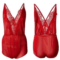 Women Sexy Transparent Cross Straps Teddies Deep V Backless Temptation Nightwear