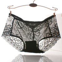Women Sexy Ultrathin Transparent Lace Panties Floral Breathable Briefs Underwear