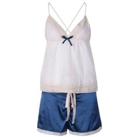 Women Sexy V Neck Nightdress Set Cute Bowknot Spaghetti Strap Sleepwear Sets