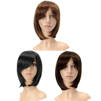 Women Short Brown Straight Bob Hair Full Wig Cosplay Party Wigs 3 Colors