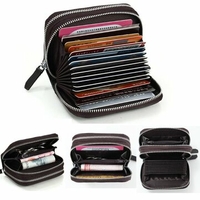 Women Short Double Zipper Genuine Leather Wallet Cards Cash Coins Holder Casual Purse