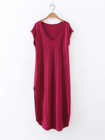 Women Side Split V-Neck Sexy Short Sleeve Maxi Dresses