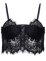 Women Sleeveless Strap Lace Pure Color Crop Tops