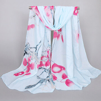 Women Soft Chiffon Oversize Print Shawl Outdoor Vacation Sunscreen Beach Towel Visor Scarves