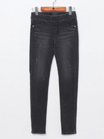 Women Solid Elastic Waist Hole Slim Stretch Denim Pants