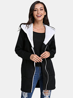 Women Solid Long Sleeve Hooded Coat