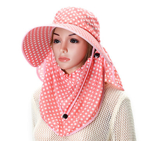 Women Summer Anti-UV Dot Printed Gardening Hat Big Brim Sunscreen Beach Hat Motorcycle Hat
