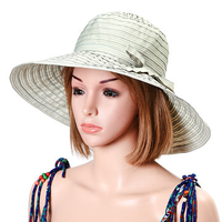 Women Summer Foldable Breathable Stripe Wide Brim Floppy Bucket Hat Casual Anti-UV Visor Beach Hat