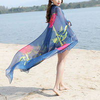 Women Summer Rose Printing Chiffon Beach Towels Multifunction Super Long Casual Shawl Scarf