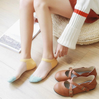 Women Summer Transparent Ankle Socks Stretch Crystal Glass Silk Sock Calcetines Mujer