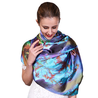 Women Sunscreen Printing Satin Silk Scarves Summer Travel Breathable Beach Shawl